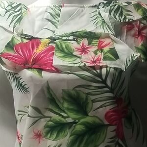 Pink Ruffled Blouse with Tropical Print